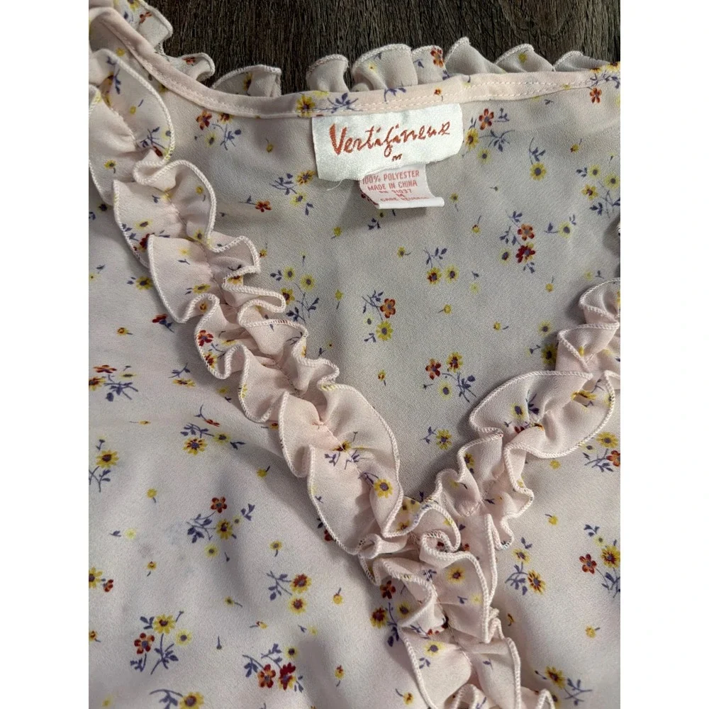 Vertigineux Y2K Womens Pink Floral Ruffle Pajama Set Sleeveless Top Size M